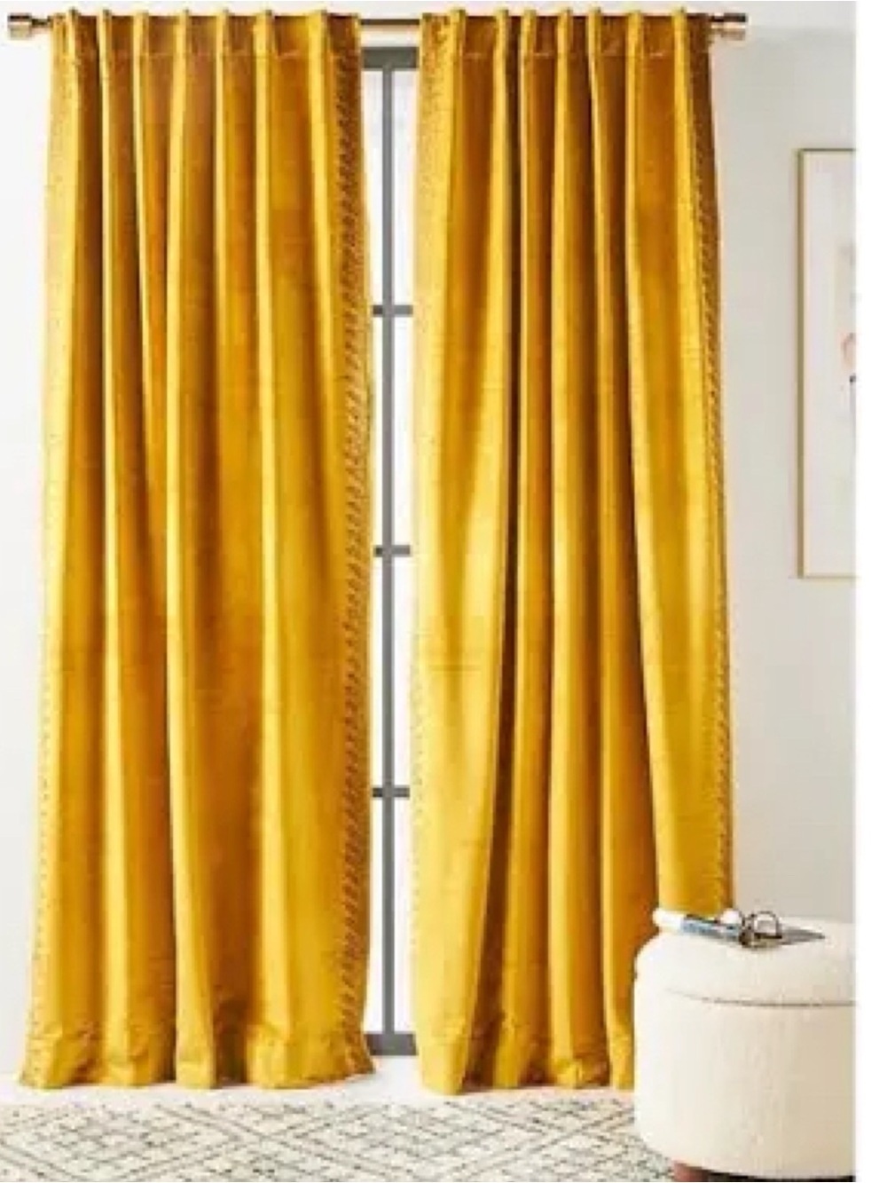 Anthropologie Louise Yellow Velvet Pebble Textured Blackout Window Panels 50x80